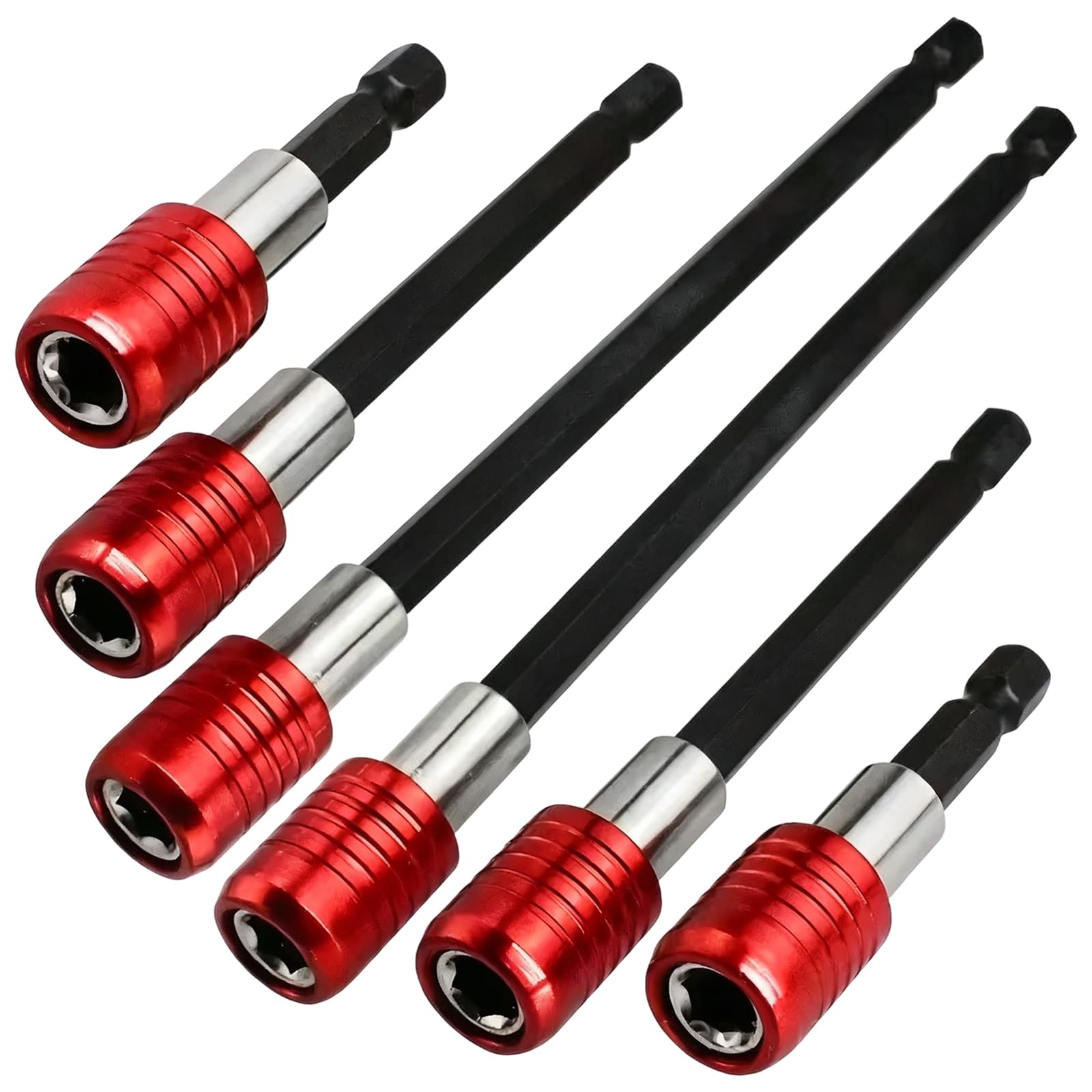 6PCS Drill Bit Holder, Bit Holder, Screwdriver Bit, Hex Shank Quick Release Extension Rods 6pcs Set, Drill Bit Holder with Hexagonal Shank, Quick Change Adapter for Power Tools, Red Head Adapters