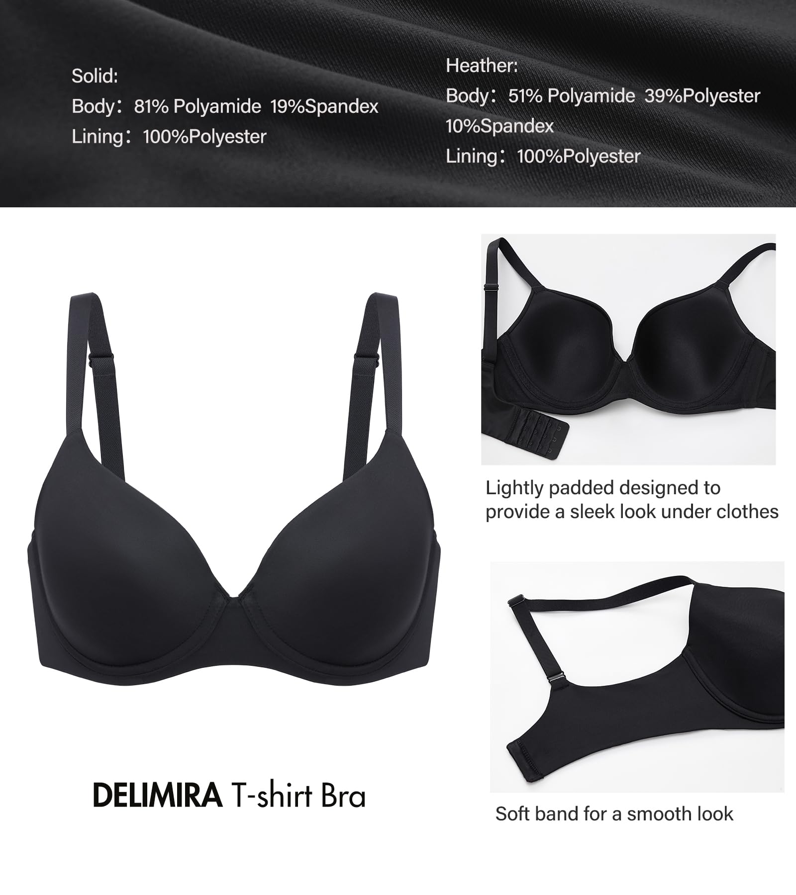 Delimira Damski biustonosz z wyściełaną koszulką komfort plus size pełne pokrycie bezszwowe wsparcie biustonosze z fiszbinami