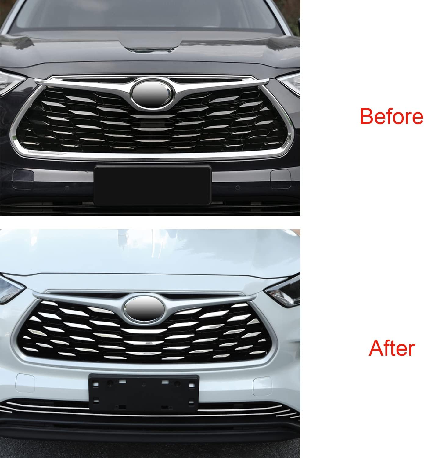 Front Grill Grille Mesh Cover for Toyota Highlander 2020 2021 2022 2023 Chrome Stainless Front Bumper Grille Decal Trim 41pc