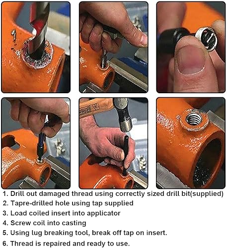 Miniatura 6 de Kit de reparación de roscas de acero inoxidable, inserto de reparación de rosca métrica M8 x 0.049 in, pinza de freno, guía de rosca, juego de