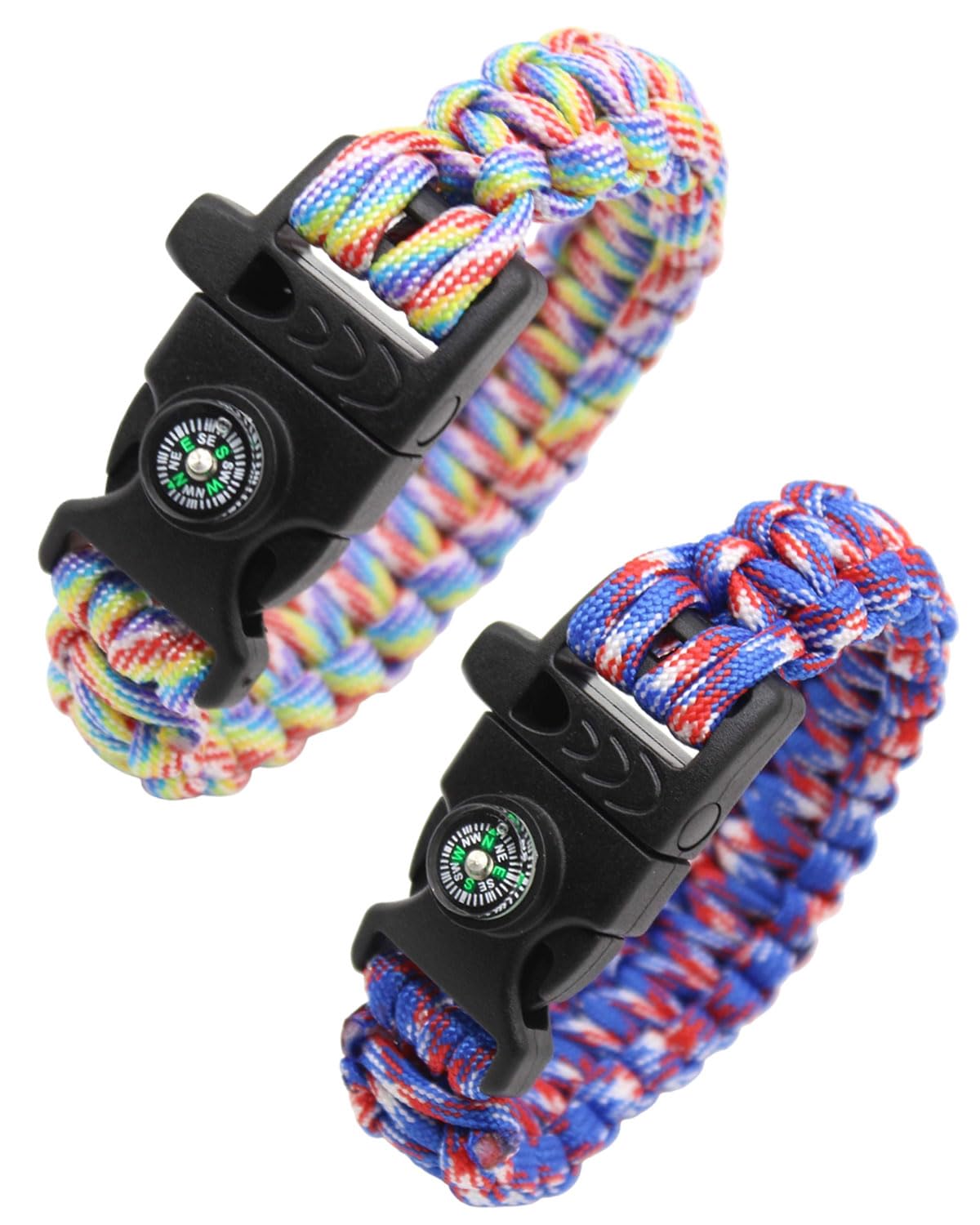 2 pezzi Bracciale in corda di paracadute intrecciata,bracciale di sopravvivenza all'aperto,bracciale in corda di paracadute multiuso,fischietto,bussola(come mostrato nella figura 2)