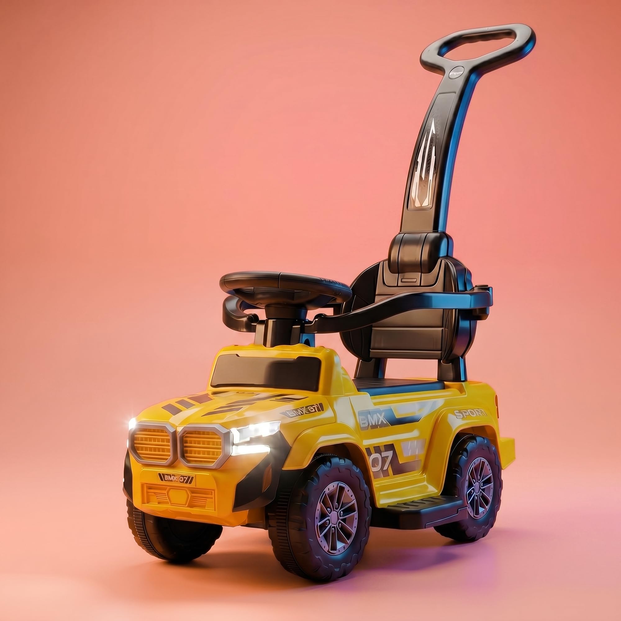 Baybee Nitro Pro Ride on Cars for Kids | Baby Push Ride ons Toys Car with Parental Handle & Safety Guardrail | Baby Toy Car with Backrest, Light & Music | Outdoor Kids Cars for 1 to 3 Years (Yellow)-image-5