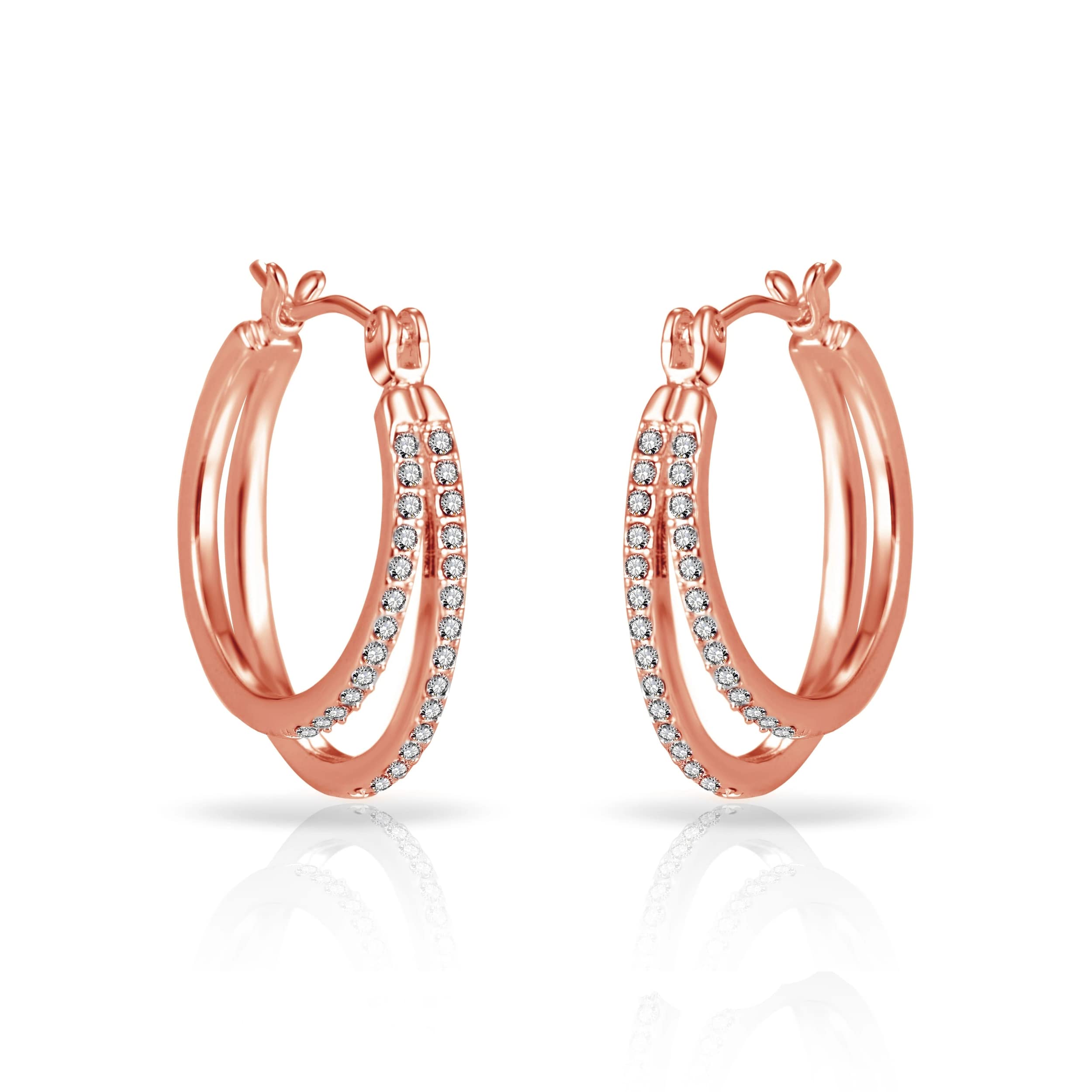 Philip JonesRose Gold Plated Double Hoop Earrings Created with Zircondia® Crystals