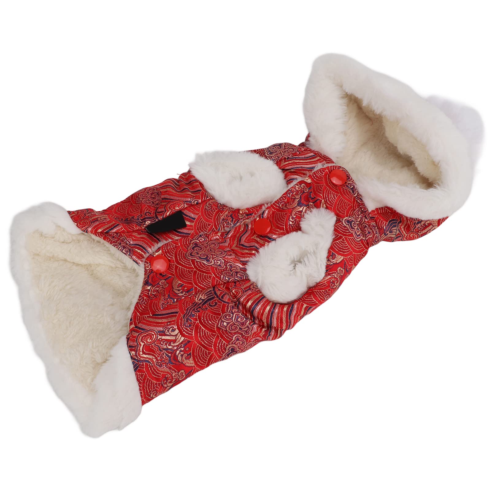 Muiltvoe Pet Tang Suit Clothes, Soft Plush Chinese Style Dog Costume with Ancient Knot Design, for Autumn Winter Parties Christmas Spring Festival (M)