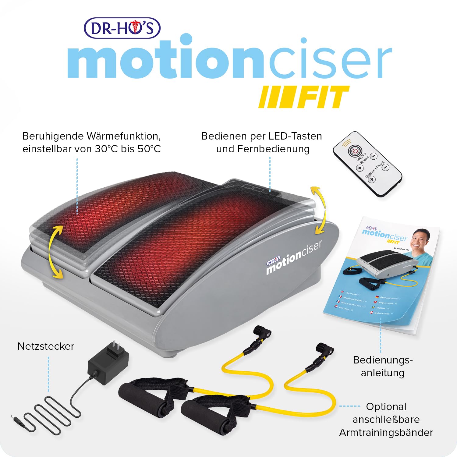 DR. HO’S MotionCiser® Fit | Elektrisches Fußmassagegerät mit Gehsimulation | Bein-, Waden- & Fußmassage | 10 Vibrationsstufen | Infrarot-Wärme 30–50 °C | Fussmassagegerät inkl. Trainingsbändern