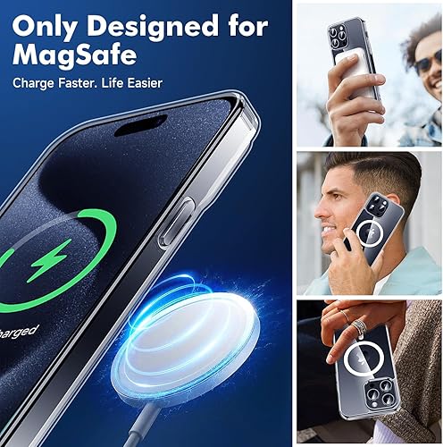 Miniatura 7 de Funda magnética transparente para iPhone 15 Pro Max, funda para iPhone 15 Pro Max no amarilla con protector de pantalla + protector de lente de