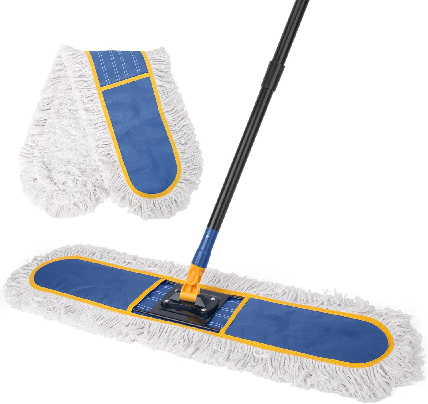 KeFanta 36" Commercial Dust Mops for Floor Cleaning,Industrial Dry Wet Mop with Heavy Duty Long Handle,2 Large Cotton Washable Mop Pads,for Hardwood,Tile,Concrete,Laminate,Garage Floors(Blue)