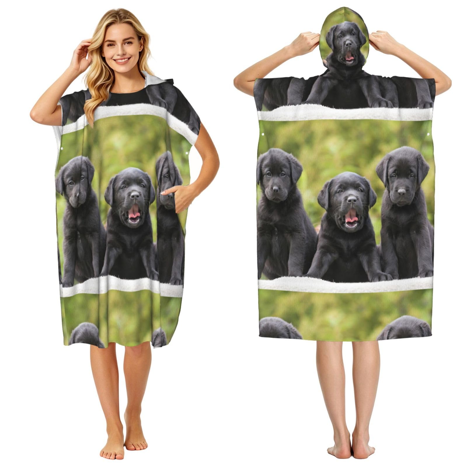 Poadnly Labrador Retriever Dog Print, Adult Hooded Beach Towel 90 x 110 cm,Changing Bath Robe, Surf Poncho Towel For Women Men