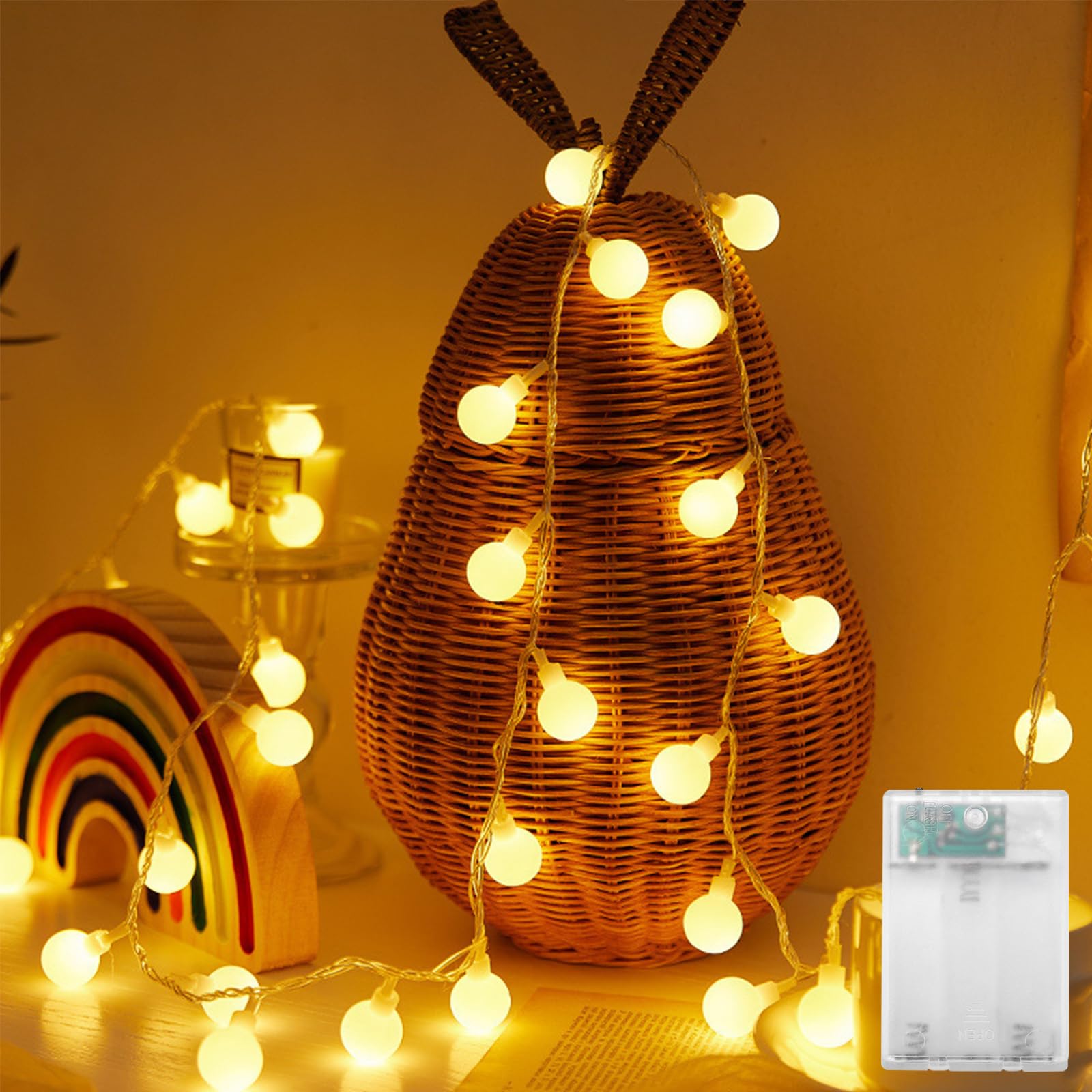 ENLACE Lichterkette Kugeln, 4M 40 LED Warmweiß Kugel Lichterkette Batteriebetriebene, Weihnachtsbeleuchtung, Kugel Lichterketten für Weihnachten, Hochzeit, Party, Balkon, Innen Deko Beleuchtung