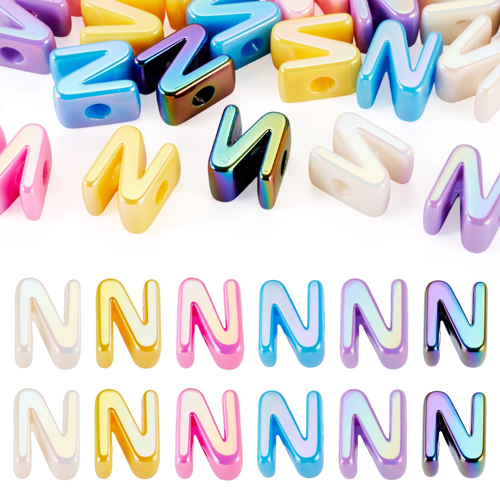 20Pcs Large Acrylic Letter Beads, Big Iridescent Letter Alphabet Beads, 3D Acrylic Letter Slide Bead Colorful Large Hole European Bead for Jewelry Making Name ID Craft โ image 1