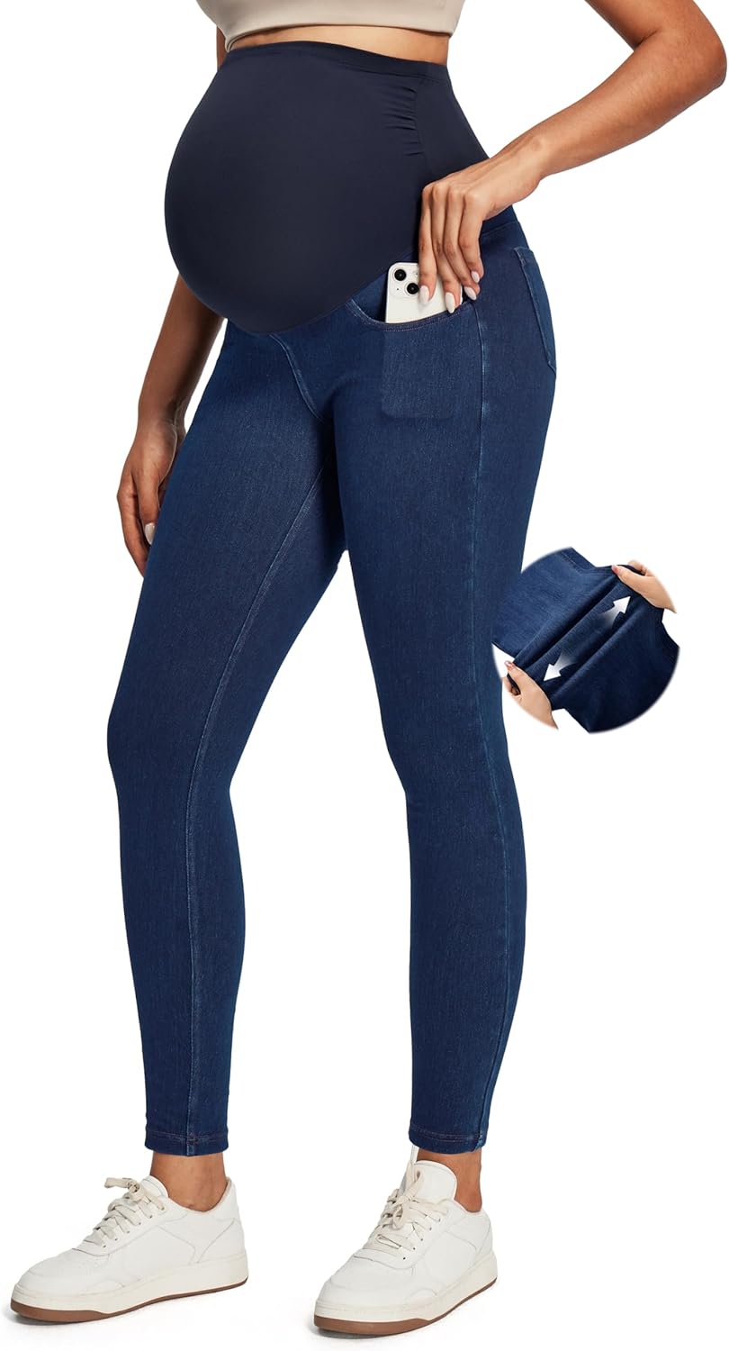 IUGA Stretchy Maternity Jeans Over Belly Skinny High Waisted Maternity Pants for Work with Pockets Comfy Maternity Clothes