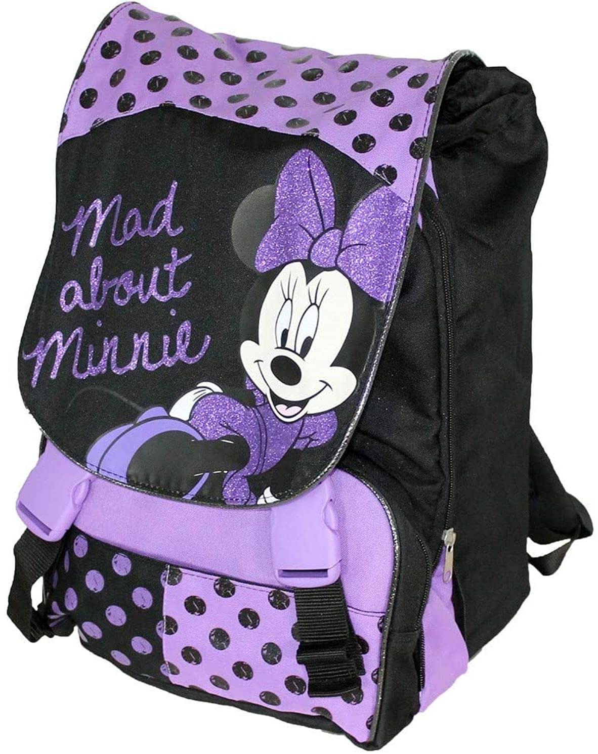 Scuola ZAINO Topolina Minnie ESTENSIBILE originale nuova collezione nero Fucsia + omaggio penna luminosa led e portachiave con paillettes