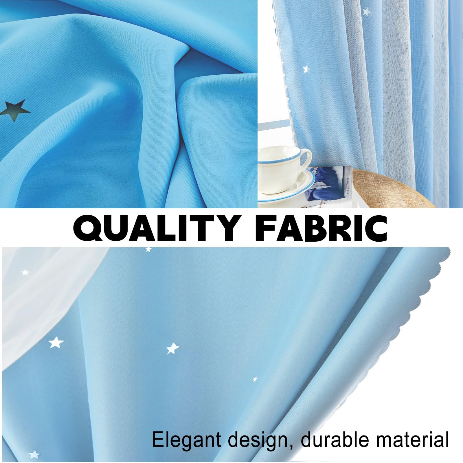 Gardinen Kinderzimmer Mädchen 90 x 260 cm Sternenvorhänge Blickdicht Gardinen Thermovorhang Ösenschal Vorhänge Kinder-Verdunkelungsvorhänge für Jungen, Mädchen, Blau