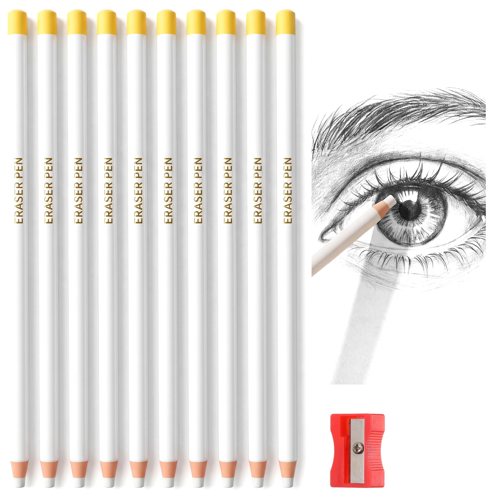 Hpmjz 10Pack Detail Eraser Pen Drawing Eraser for Artists Pen Style Erasers