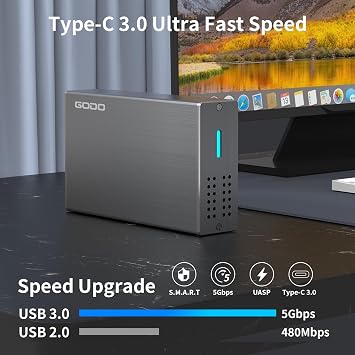 GODO 2.5 inch Dual Bay Hard Drive Enclosure,USB3.0 to 2.5 SATA I/II/III HDDs SSDs RAID External Enclosure,Support UASP Trim & Max 16TB,RAID 0/1/JBOD/PM Mode,Aluminum,Black