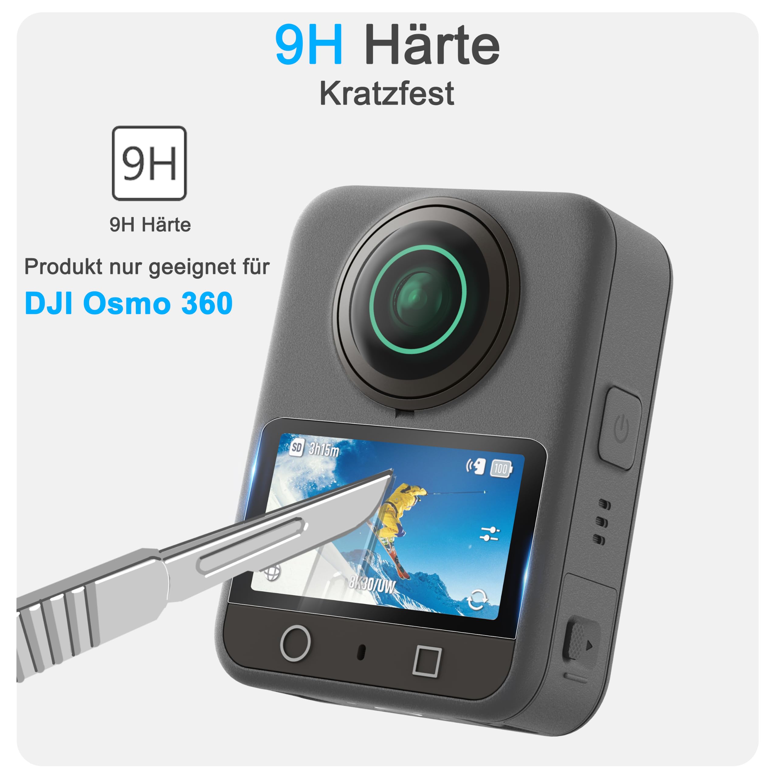 FiTSTILL Zestaw ochronny do DJI OSMO 360 ekskluzywna folia ochronna na wyświetlacz z optycznie hartowanego szkła + osłona obiektywu + silikonowa osłona obiektywu OSMO 360 akcesoria