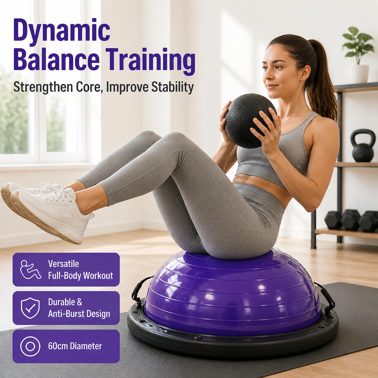 perfeclan Balón Equilibrio Fitness con Disco Estabilidad Reforzado para Sesiones y Ejercicio en Solitario Acuado para Mejorar Coordinación Motora y