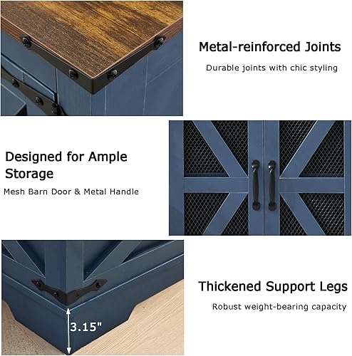 Miniatura 6 de Juego de 2 mesas auxiliares de granja de 21.1 pulgadas con estación de carga y puerta de granero de malla, mesita de noche de madera rústica con