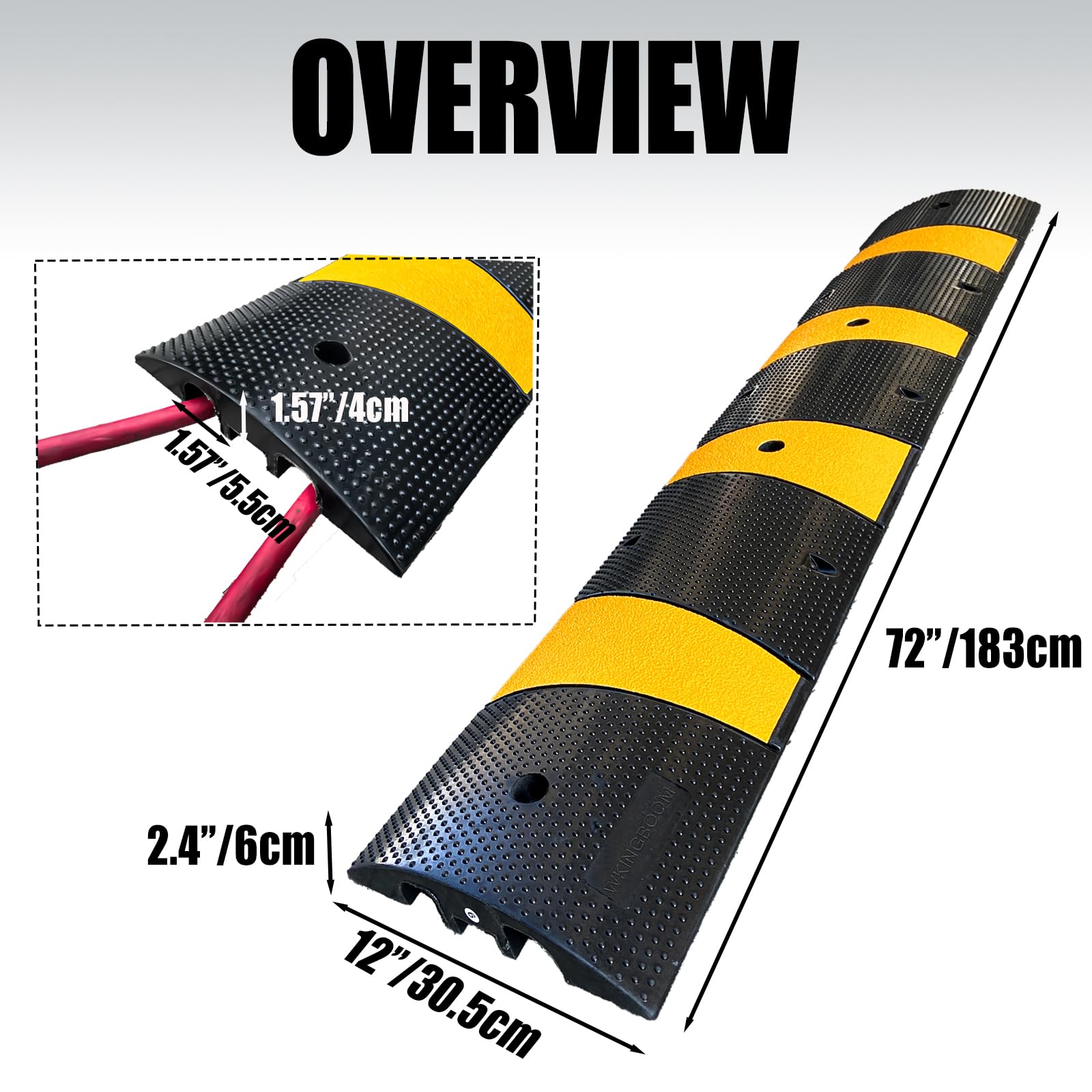 WKINGBOOM 2 Channel Rubber Speed Bumps Humps, 6 Feet Long Traffic Driveway Ramp with 8 Bolts, 22000 lbs Capacity Cable Protector Ramp for Garage Gravel Roads Asphalt Concrete, 2 Packs