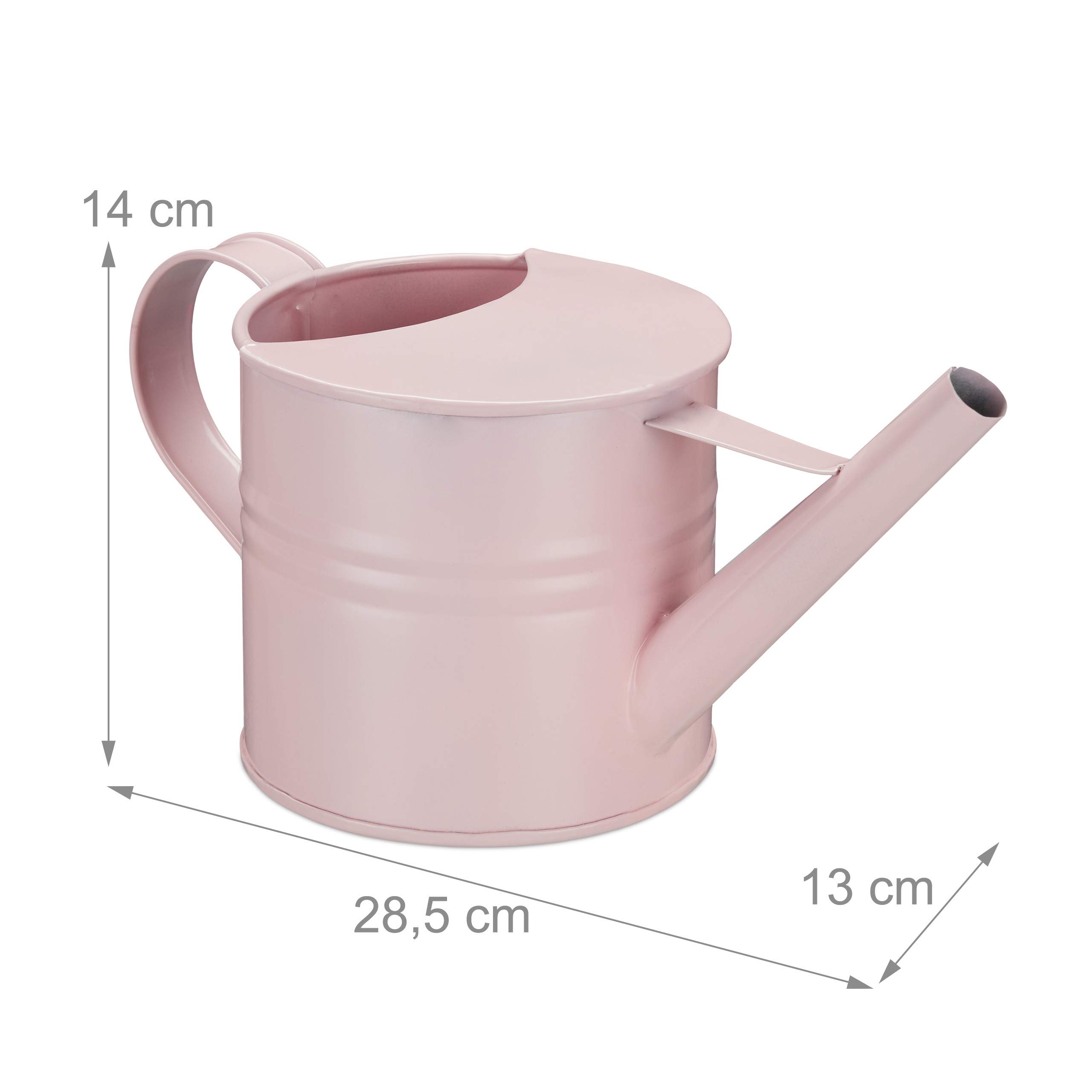 Relaxdays Konewka do podlewania, 1,3 l, do roślin pokojowych, konewka dekoracyjna, suszone kwiaty, vintage, metal powlekany proszkowo, różowa