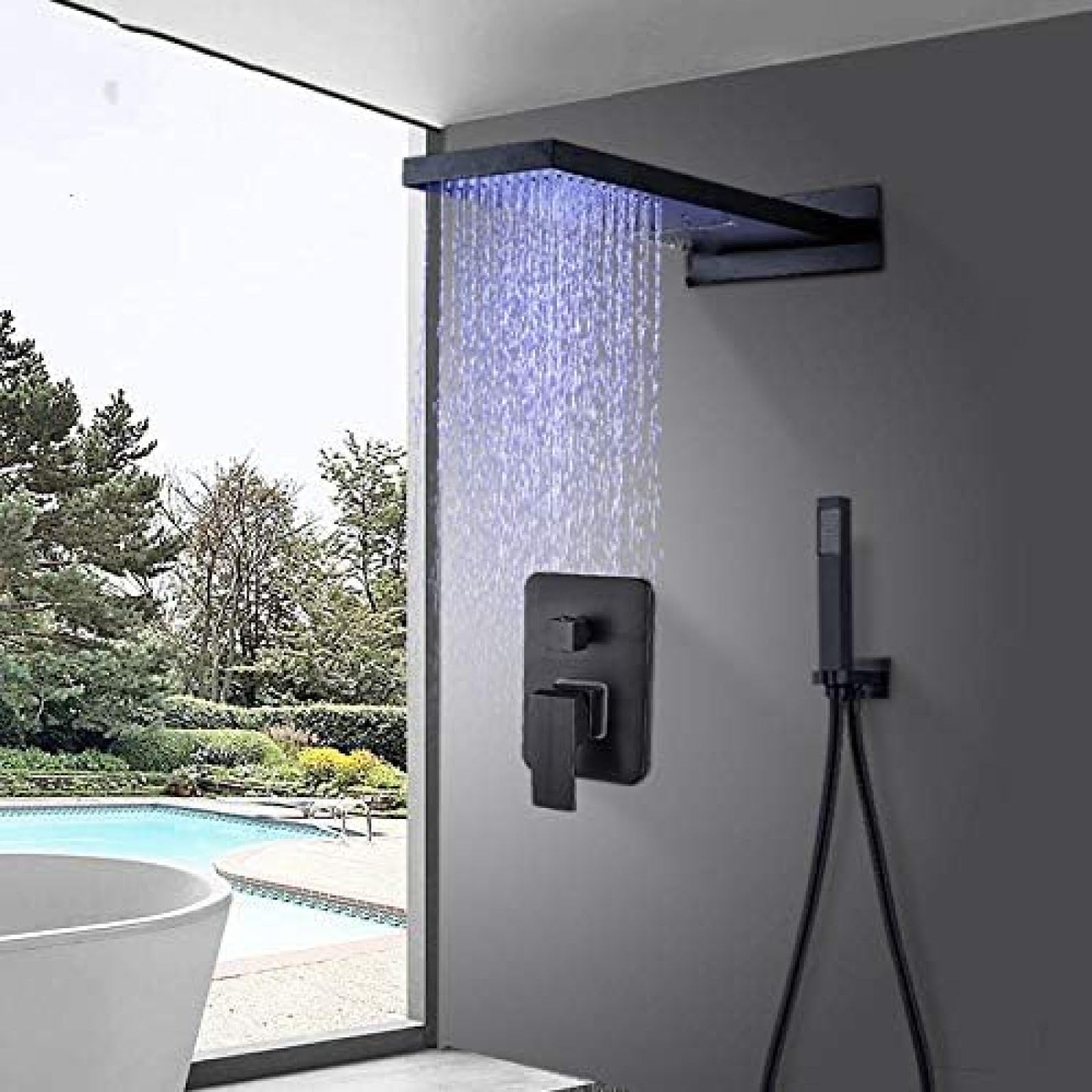 VASDEV Grifo de Ducha Tipo Lluvia y Cascada LED de Bronce frotado con Aceite, válvula mezcladora de 3 vías con Ducha de Mano