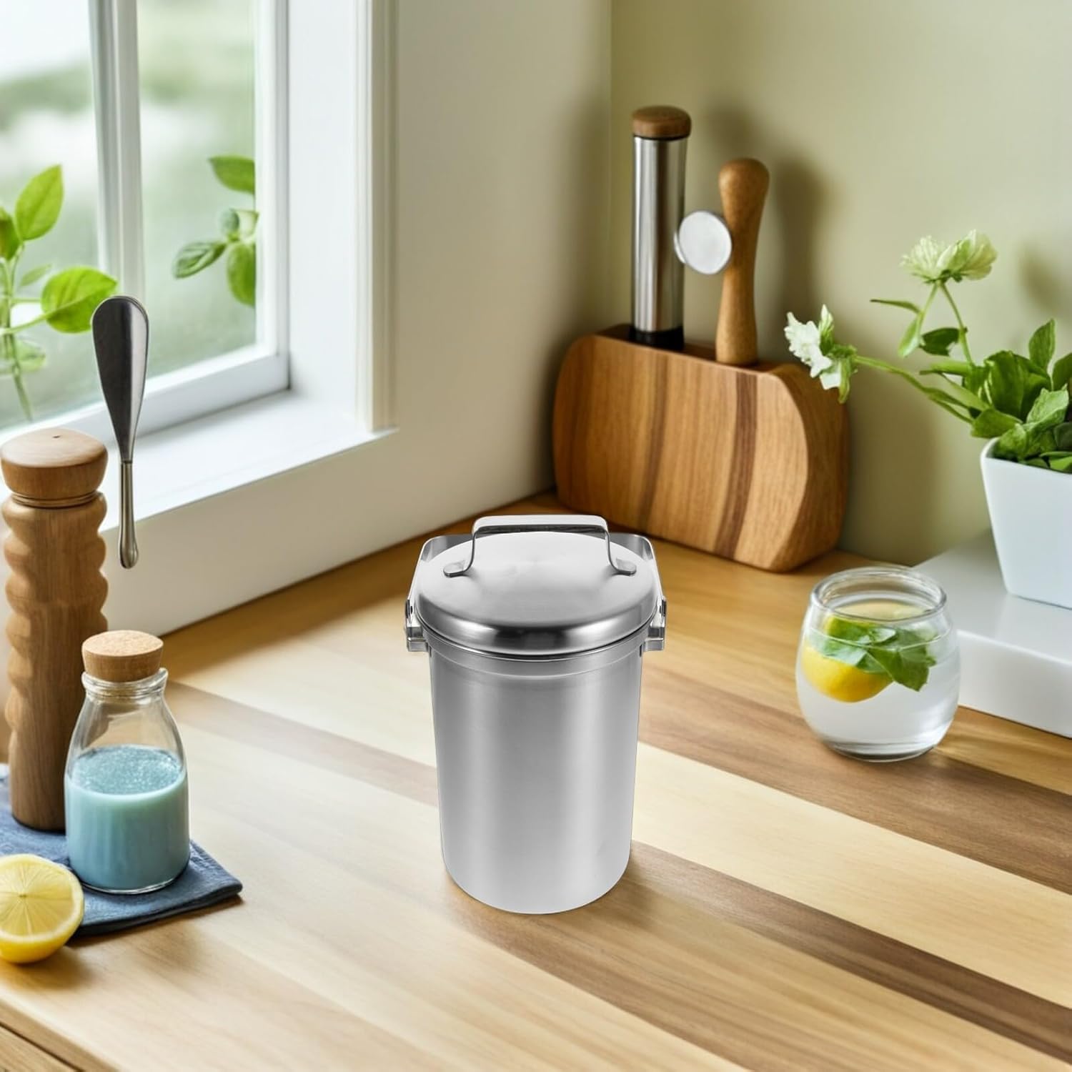 Gatuida 3l Stainless Steel Kitchen Compost Bin with Lid, Countertop Food Waste Container for Indoor Composting, Compact Counter Compost Pail for Home Kitchen Waste Recycling