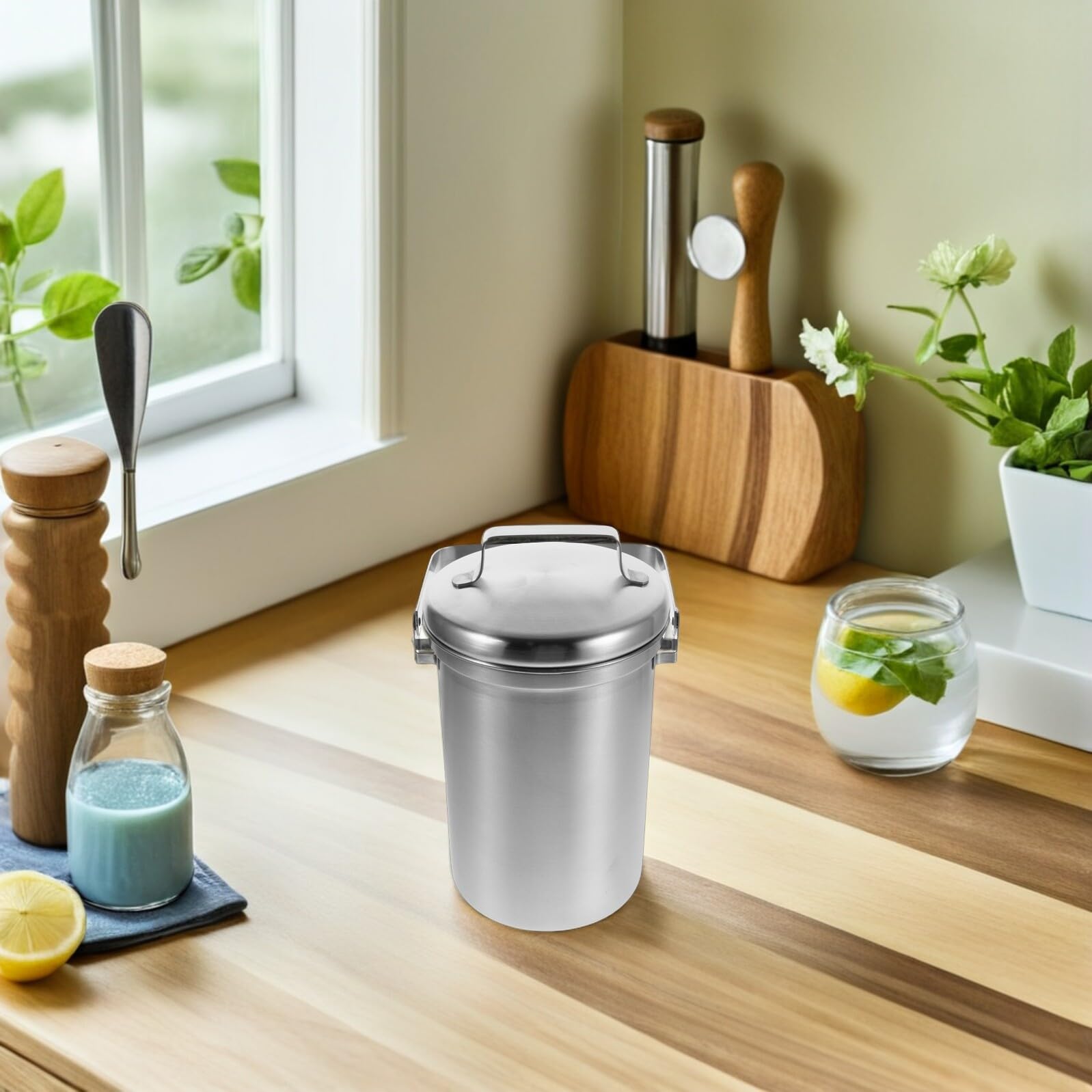 Küchenkomposteimer 3 Liter aus Edelstahl Geruchsdichter Kompostbehälter mit Deckel Kompakter Biomülleimer für Innenräume und Küchenarbeitsplatte