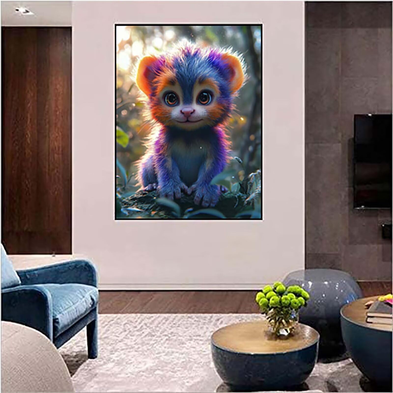Malen Nach Zahlen Erwachsene mit Rahmen Tier Malen Nach Zahlen, DIY Basteln Erwachsene Niedlich Leinwand Bilder, Paint by Numbers Handgemalt Ölgemälde Kit, für Deko Wohnzimmer Geschenke 60x80cm 6-7100