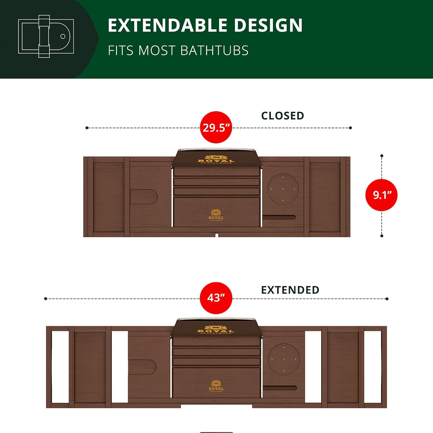 Luxury Bamboo Bathtub Caddy Tray - Adjustable Organizer Tray for Bathroom with Free Soap Dish (Brown) : Home & Kitchen