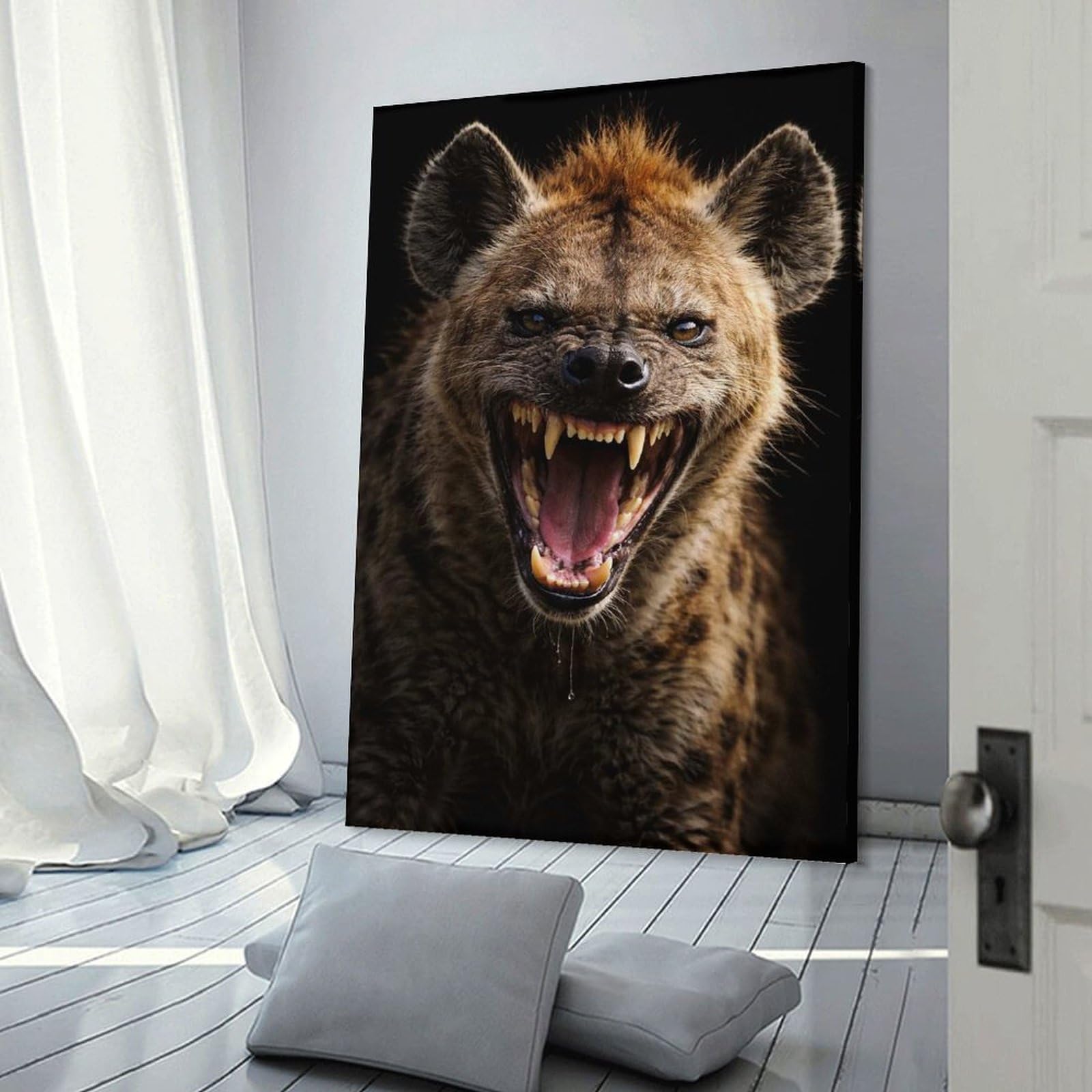 Junmoney Aggressive Hyena Snarling Wall Decor Canvas Print, 16x24inch(40x60cm), for Home Lounge, Bedroom Or Reading Nook, Decorative Artwork for Empty Walls