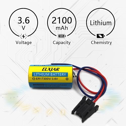 Vista 3 de elxjar Paquete de 5 baterías de litio de 3.6 V 2100 mAh A6BAT PLC con reemplazo de enchufe, controlador lógico PLC, para Mitsubishi Q A6BAT ER17330V