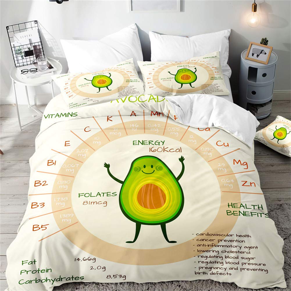 Housse de couette 3D motif fruit vert en microfibre douce parure de lit 3 pièces