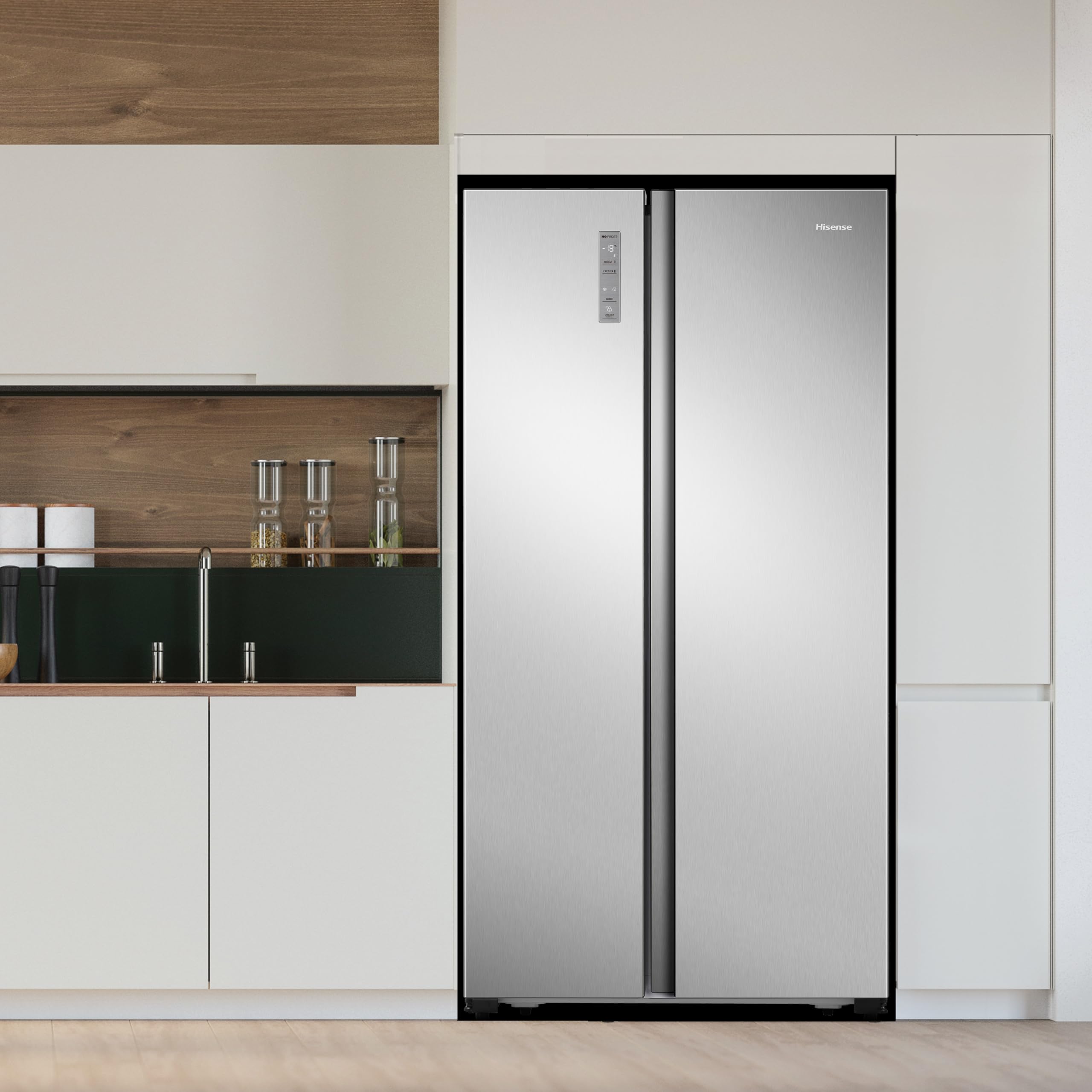 Hisense RS677N4ACC - Frigorífico Americano Dos Puertas, Eficiente Clase C, Capacidad 519 L, ALTO 178,6cm x ANCHO 91cm, Multi-Air Flow, Congelamiento Rápido, Cajón Frutas y Verduras, Color Inox