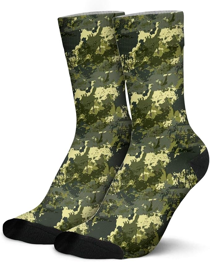 Camo Camouflage Green Socks for Mens' Cool Four Seasons Socks Non Slip