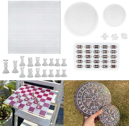 ResinWorld Juego de runas para resina, molde de resina Viking Divination Runes + molde de pieza de ajedrez de silicona 3D para resina epoxi, molde