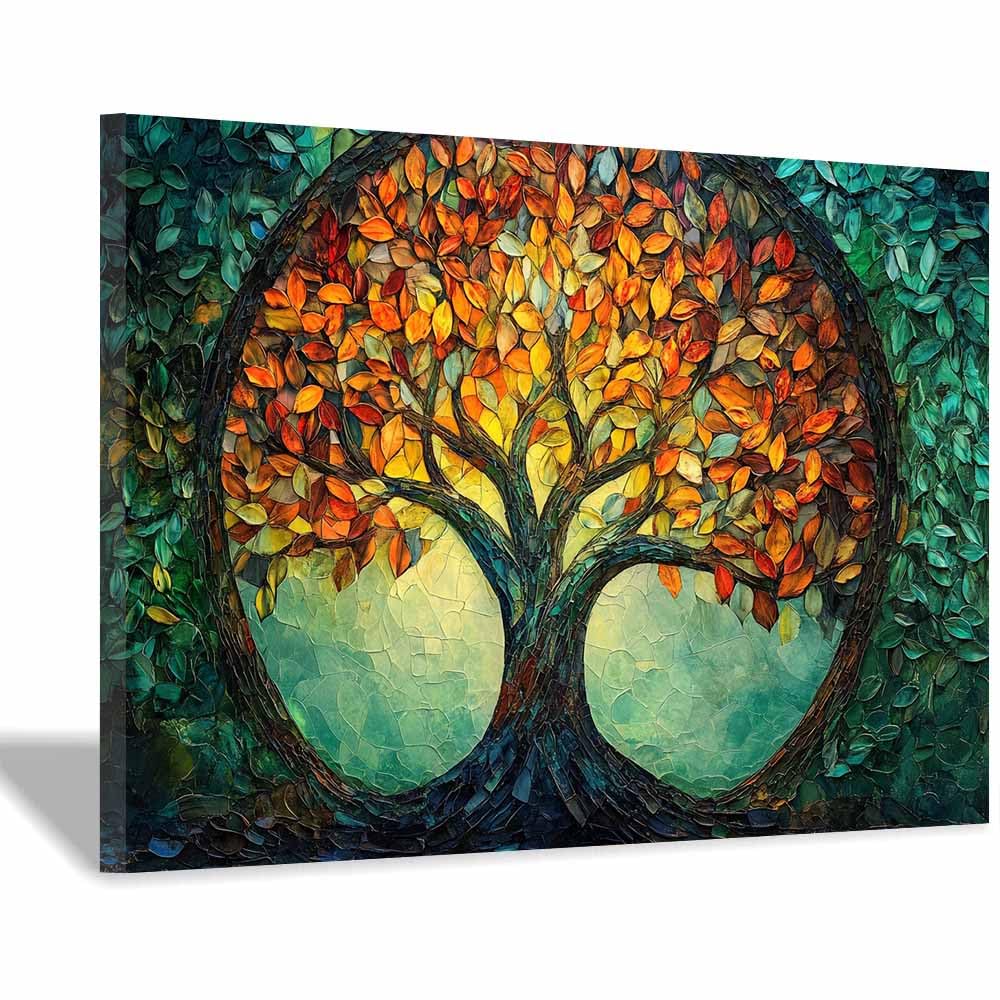 ZAMAEIU Tree of life wall decor Puzzle trees interlock On Canvas Prints Poster Pictures for Living Room Bedroom Home Office Wall Decoration(multicolored)-30x50cm Framed