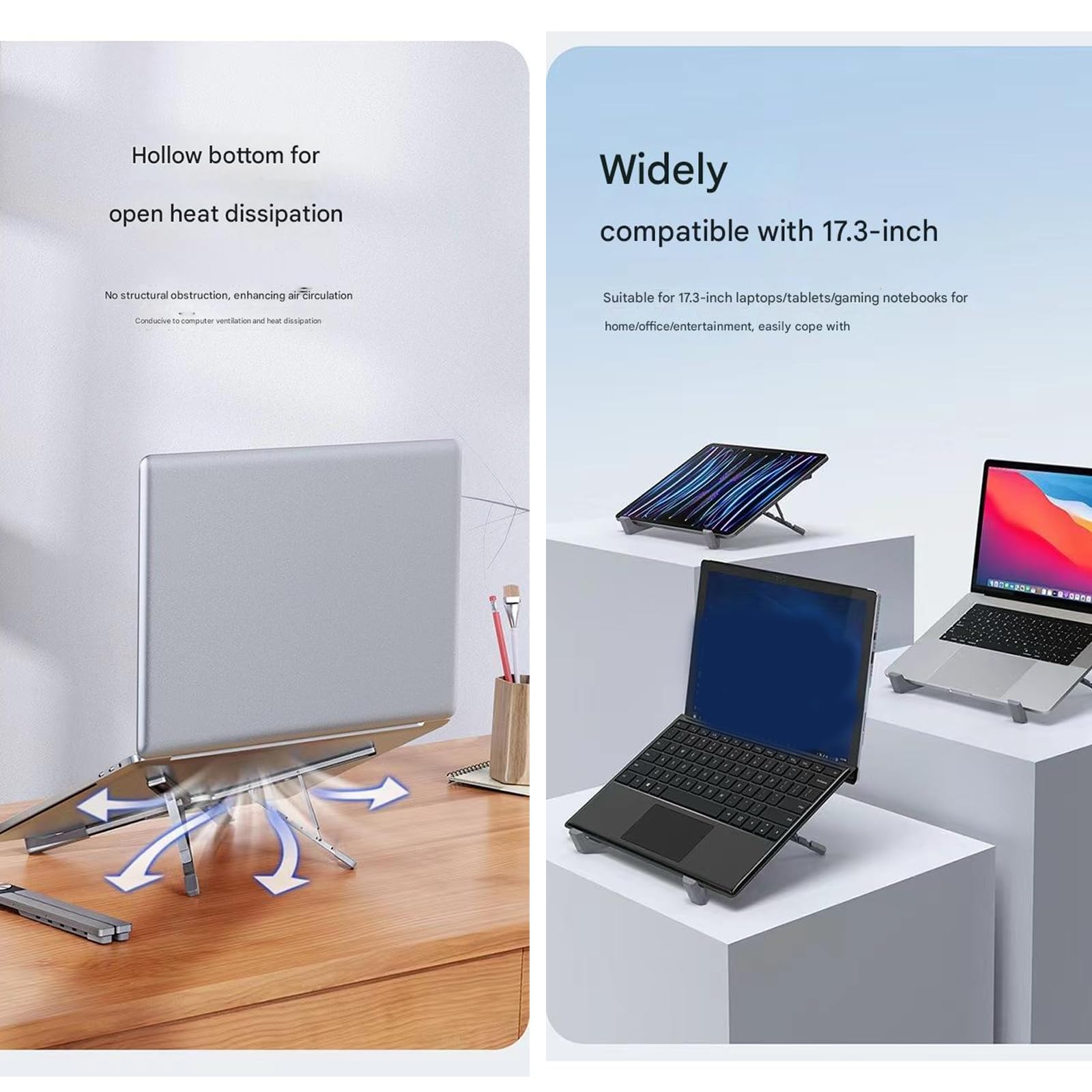 Soporte ajustable para ordenador portátil de aluminio, plegable, portátil, diseño en X, 5 posiciones angulares, tableta, ergonómico, refrigerante, para escritorio, para viajes, portátil, de