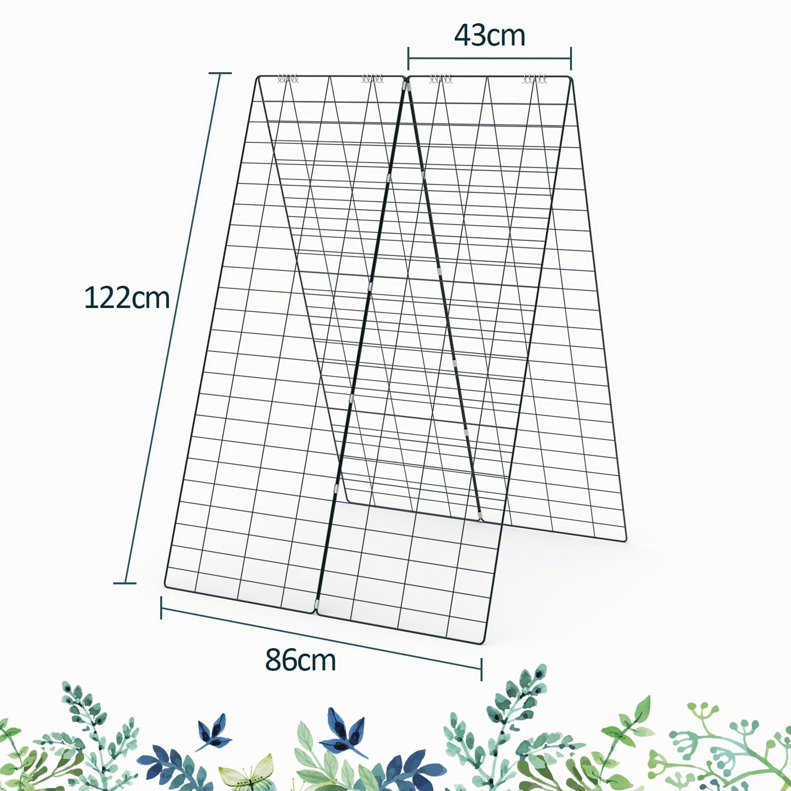 COSTWAY 2er Gurke Rankhilfe Set, A-förmig, Rankgitter Metall, Pflanzenspalier inkl. 12 Kabelbinder, 18 Clips, 16 Bodenpfählen, Metallspalier für Tomaten Kletterpflanzen Blumen, 122 x 86 cm, Schwarz