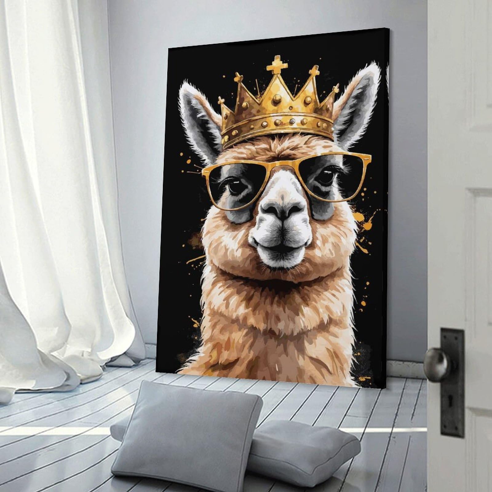 Junmoney Llama King with Sunglasses Hanging Wall Art, 24x36inch(60x90cm), for Gallery Wall Decor And Room Displays, Home Wall Art for Statement Displays
