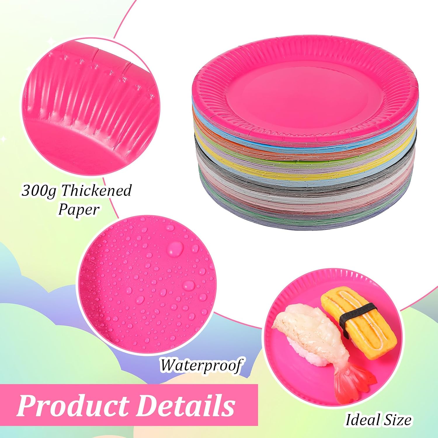 300 Pcs 7 Inch Disposable Paper Plates, 15 Colors Colorful Party Dessert Plates Bulk for Birthday, Wedding, Picnic, Baby Shower