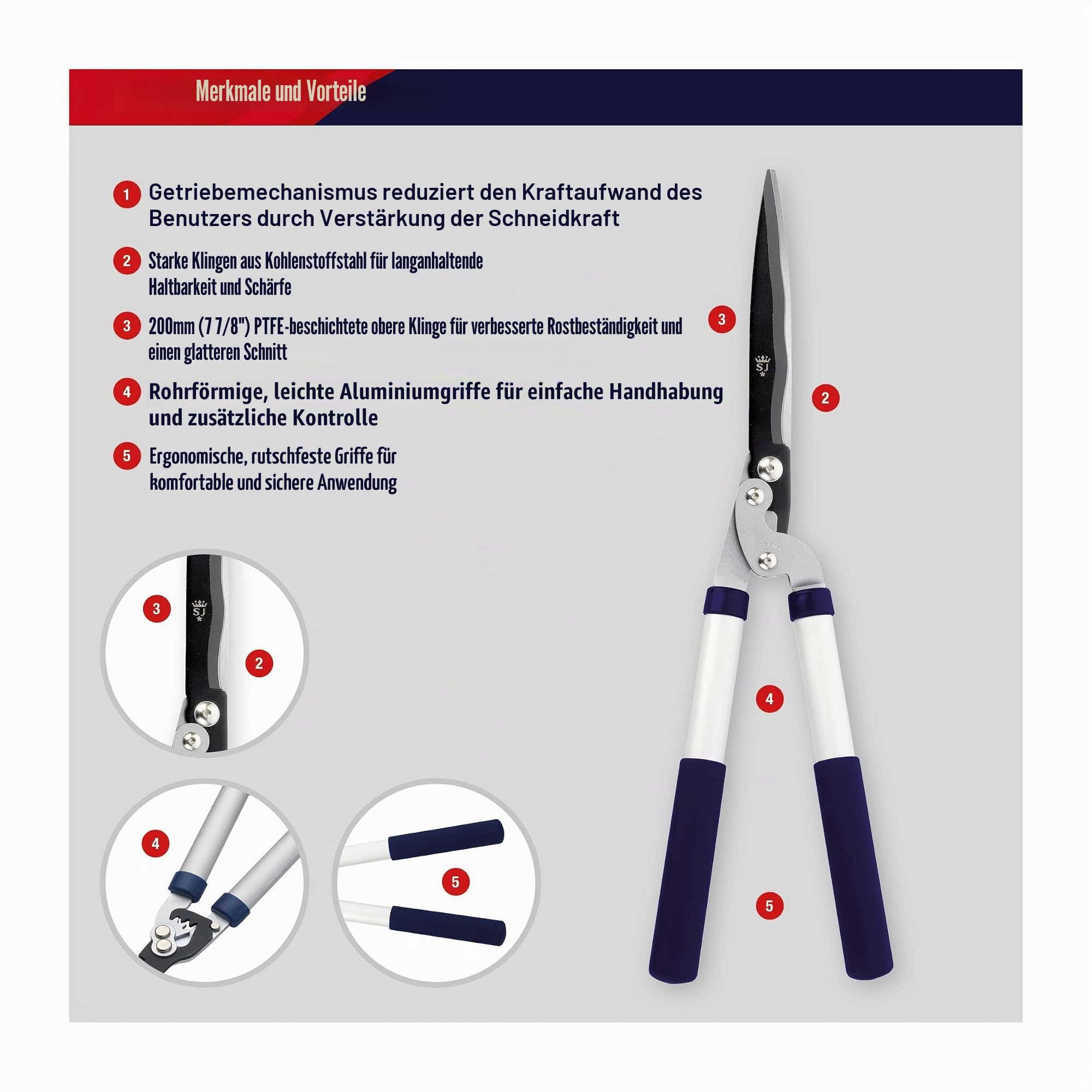 Spear & Jackson 8170RS Razorsharp Getriebe-Heckenschere – Einfaches Schneiden von Hecken & Sträuchern, 200 mm PTFE-beschichtete Kohlenstoffstahlklingen, Getriebeantrieb, Aluminiumgriffe mit Softgriff