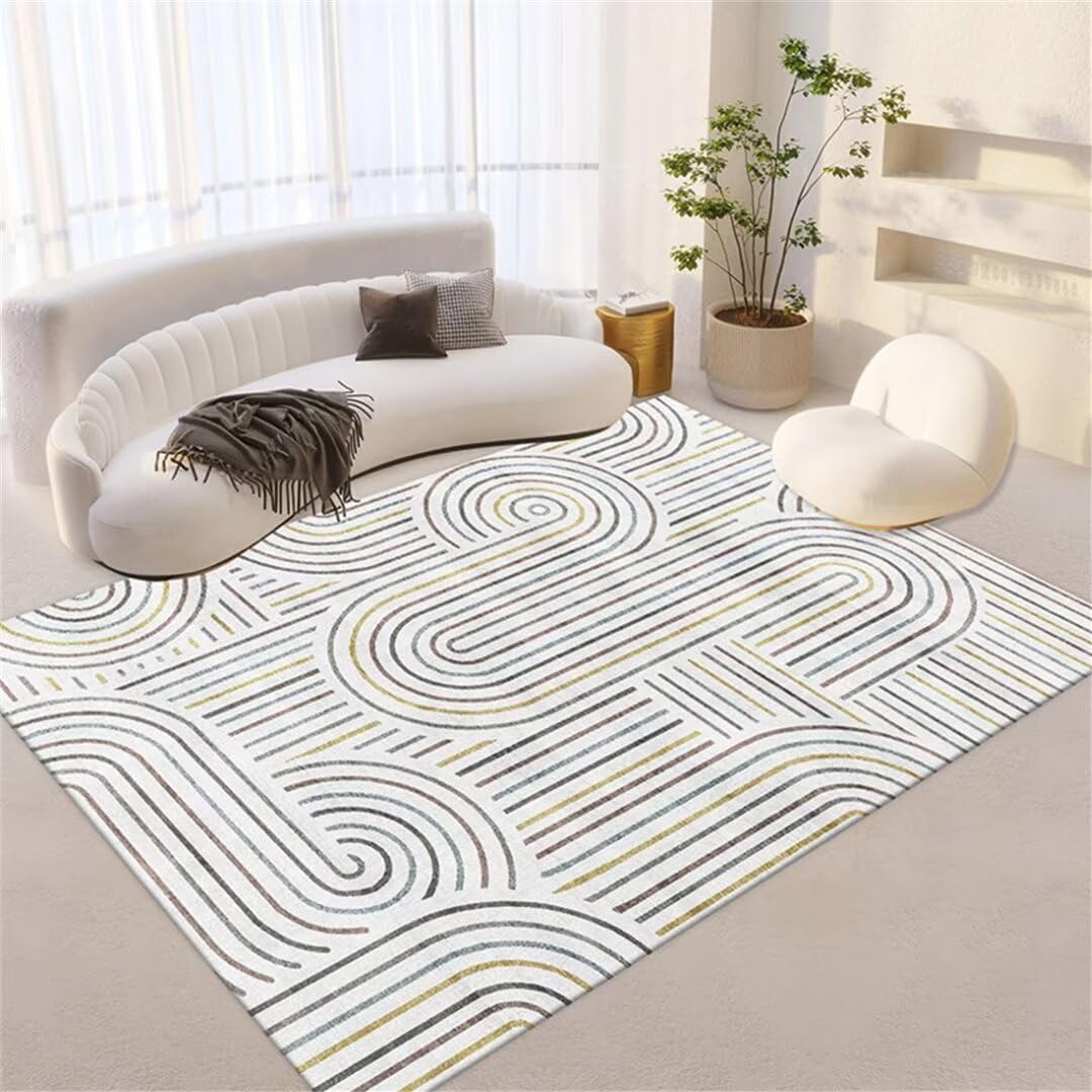 Alfombra De Sala Estar A Rayas Salón Colores Lavable Cuadros Decoracion Dormitorios Juveniles Infantil 120X180Cm Amarillo