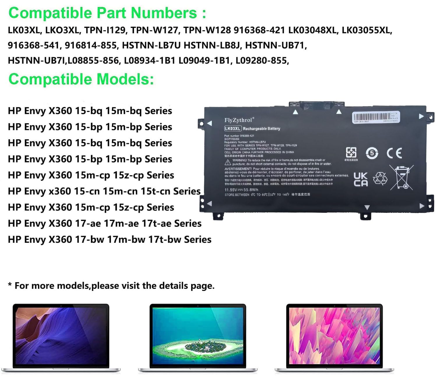 55,8Wh LK03XL LK03048XL 916368-541 916814-855 TPN-I129 Batteria portatile compatibile con HP Envy 15-BQ 15-CN 15-CP 15t-cn 17-BW 17t-ce 17 17-AE143NG 17M-AE0XX HP X360 15-BP000 15-BP107TX