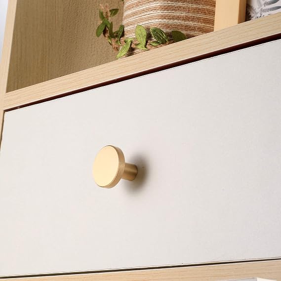 Yibaijia 4 Pcs Round Cabinet Knobs, Gold Brass Drawer Knobs, Door Kitchen Hardware Cupboard Knob, Stainless Steel Single Hole Handle with Screws for Home Decorating, Cupboard, Wardrobe (20mmx25mm)