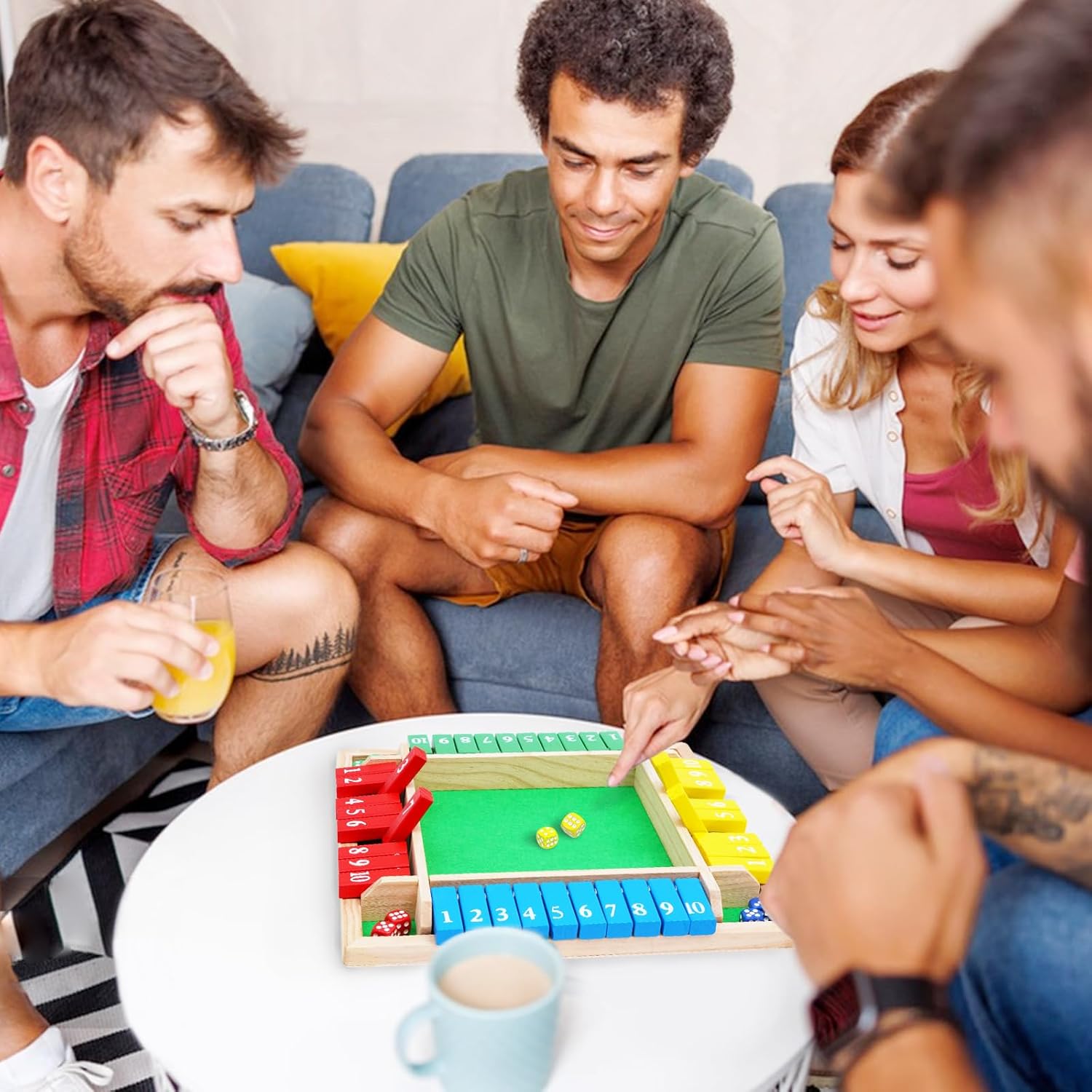 1-4 Players 12IN Large Shut The Box Dice Game, 10 Numbers Traditional Wooden Pub Bar Board Family Table Mat Game Dice for Adults