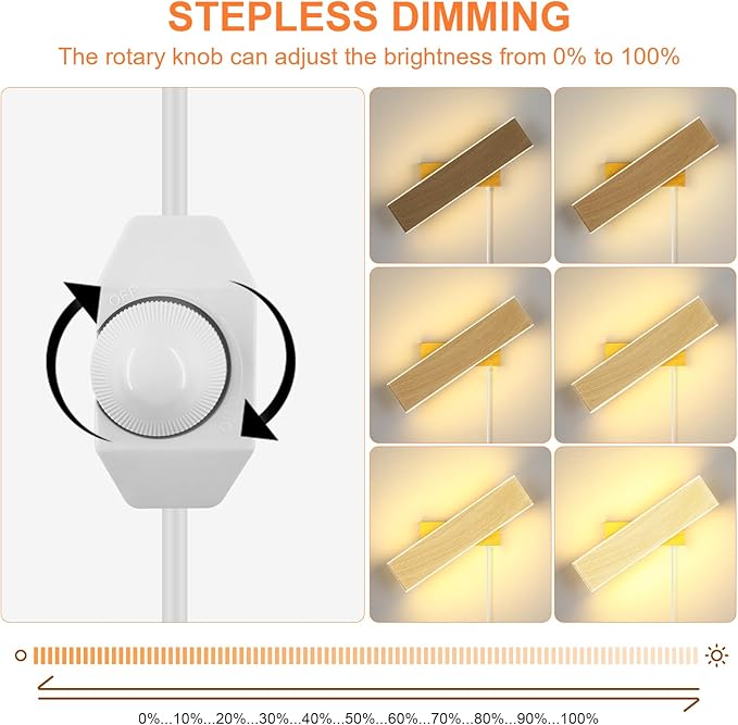 ENCOFT ENCOFT Wandlamp met stekker, dimbaar, 1,8 m kabel, led-wandlamp voor binnen, 31 cm, 3000 K, 330 graden draaibare wandverlichting, aluminium, 12 W, omhoog en omlaag, voor slaapkamer, trappenhuis, hal photo 2