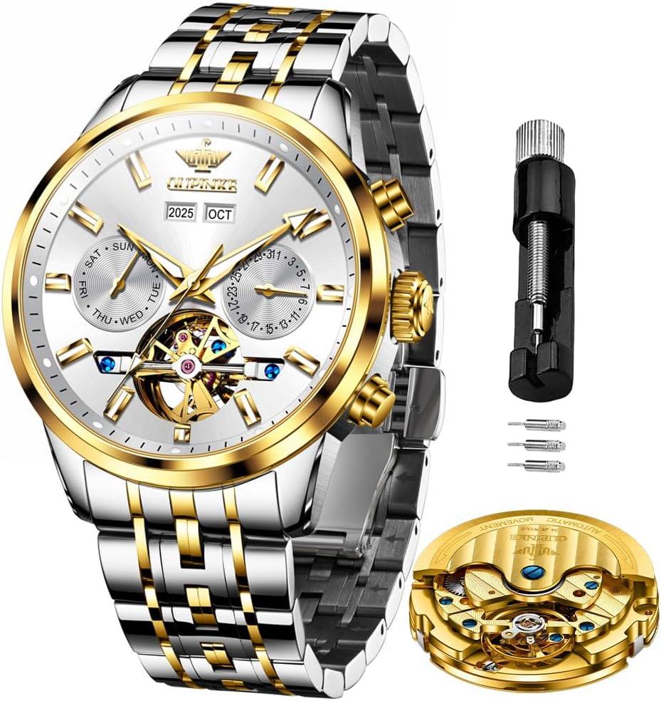 OLEVS Watches for Men Stainless Steel Business Dress Large Easy to Read Analog Watch Waterproof Luminous Casual Luxury Men Watch