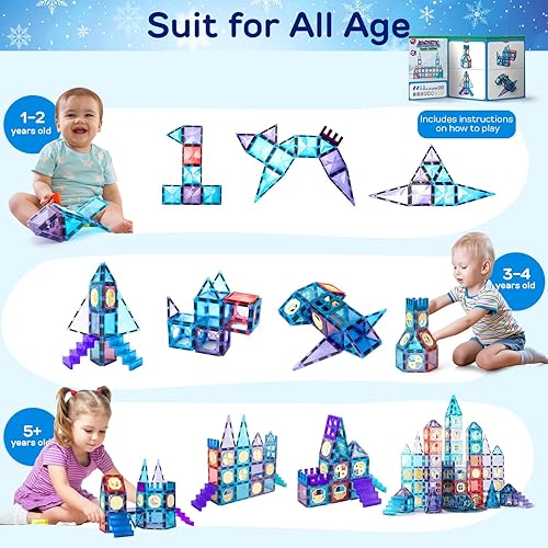 Miniatura 3 de TOY Life Azulejos magnéticos para niños de 3 a 5 años, 46 piezas de bloques magnéticos para niños de 3 a 5 años, juguetes de construcción