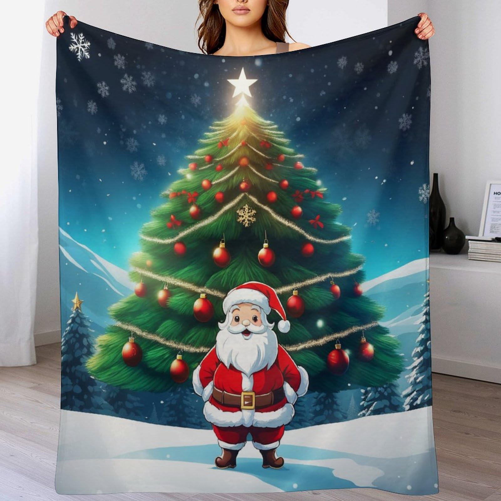 Couverture Père Noël en flanelle douce, plaid de décoration haut de gamme 180x200