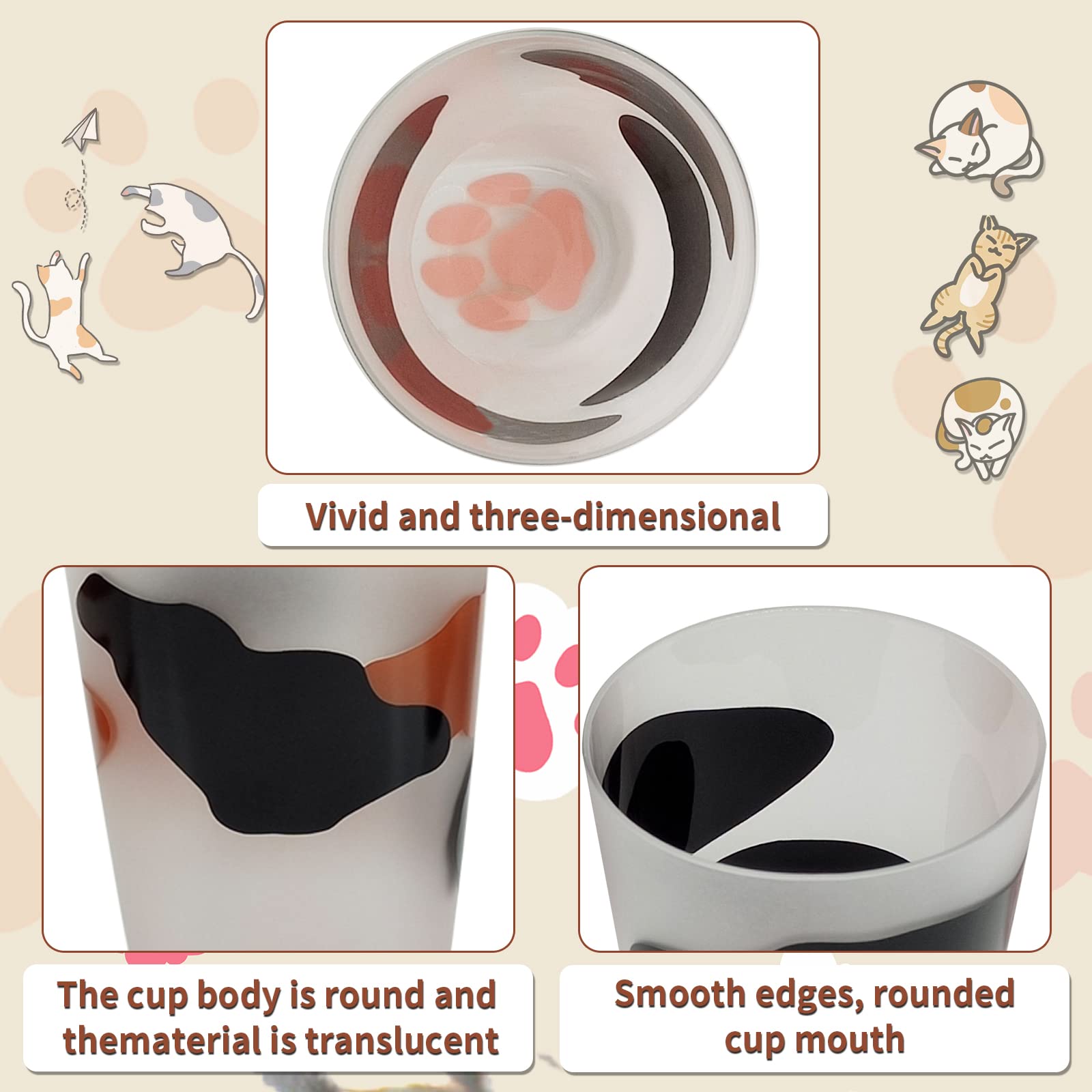 JEFFEL Glass Cat Paw Cup, Creative Cat Paw Milk Cup, Heat Resistant Schnapps Glass, Gift Bags Household Supplies 300ml
